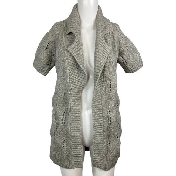 Theory Cardigan Womens Sz Small Gray Wool Cotton Chunky Knit‎ Short Sleeve Open - Picture 1 of 9